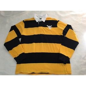 West Virginia University Rugby Shirt Blue Gold Embroidered Flying WV Size XS